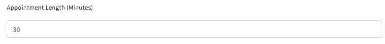 Screenshot showing the Appointment Length field in the Appointment Scheduler setup modal