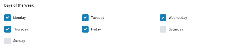 Screenshot showing the Days of the Week field in the Appointment Scheduler setup modal
