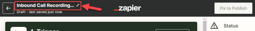 Screenshot showing where to edit the Zap title
