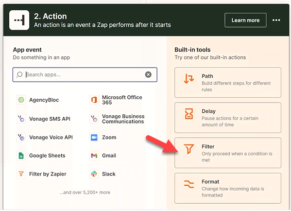 Screenshot showing the filter by Zapier option