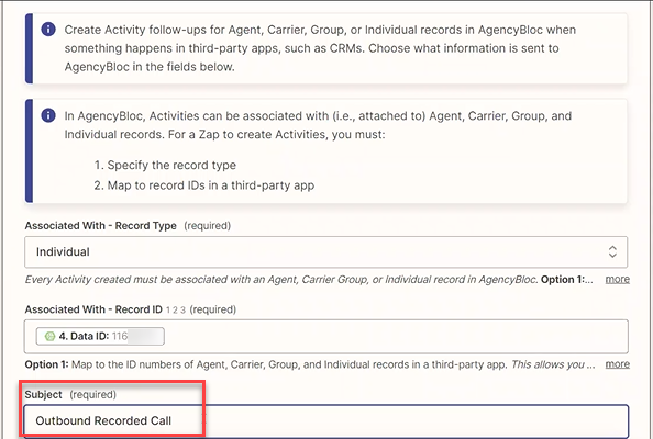 Screenshot showing the Subject field