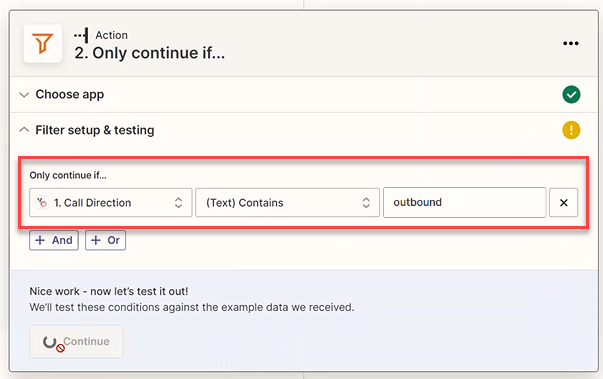 Screenshot showing the filter criteria