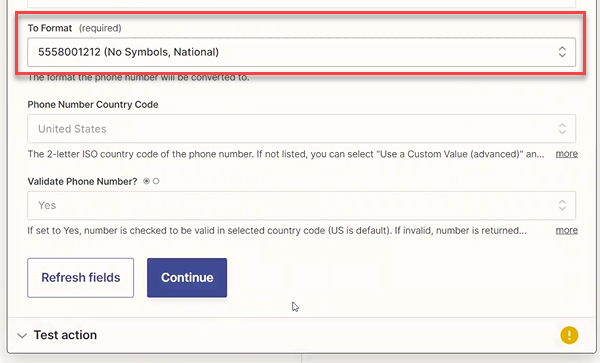 Screenshot showing the To Format field