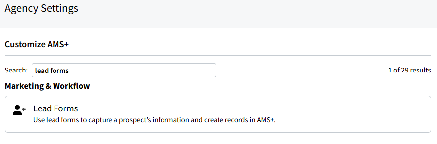 Screenshot showing how to navigate to the Lead Forms setting