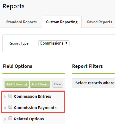 Screenshot showing commission report groupings