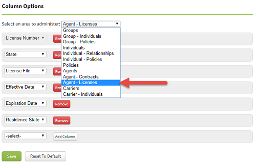 Screenshot showing the Agent License column option in settings