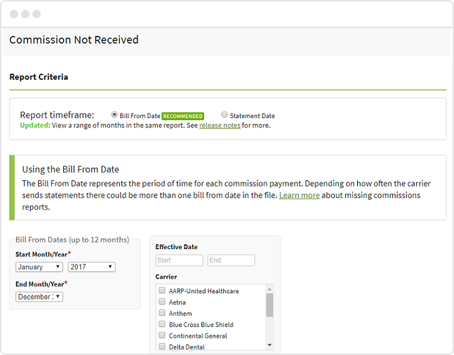 Screenshot showing the Commission Not Received page