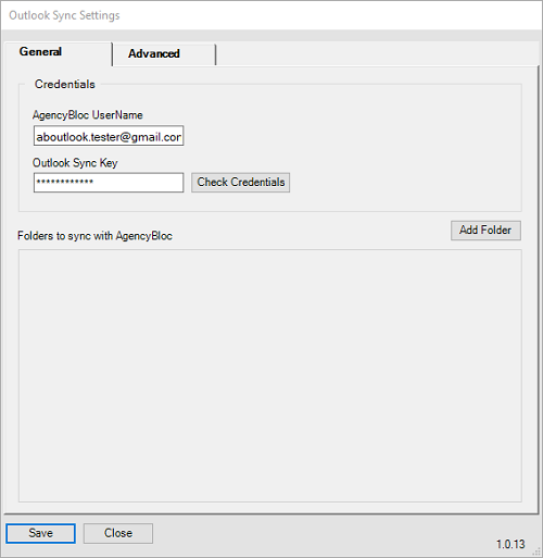 Screenshot showing Outlook settings for the Add-In