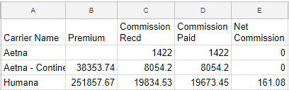 Screenshot showing an example of a Commission Received/Paid report download