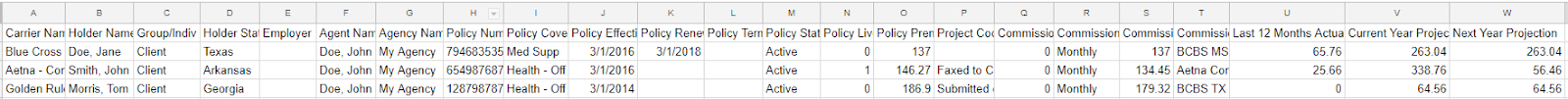 Screenshot showing an example of a report download