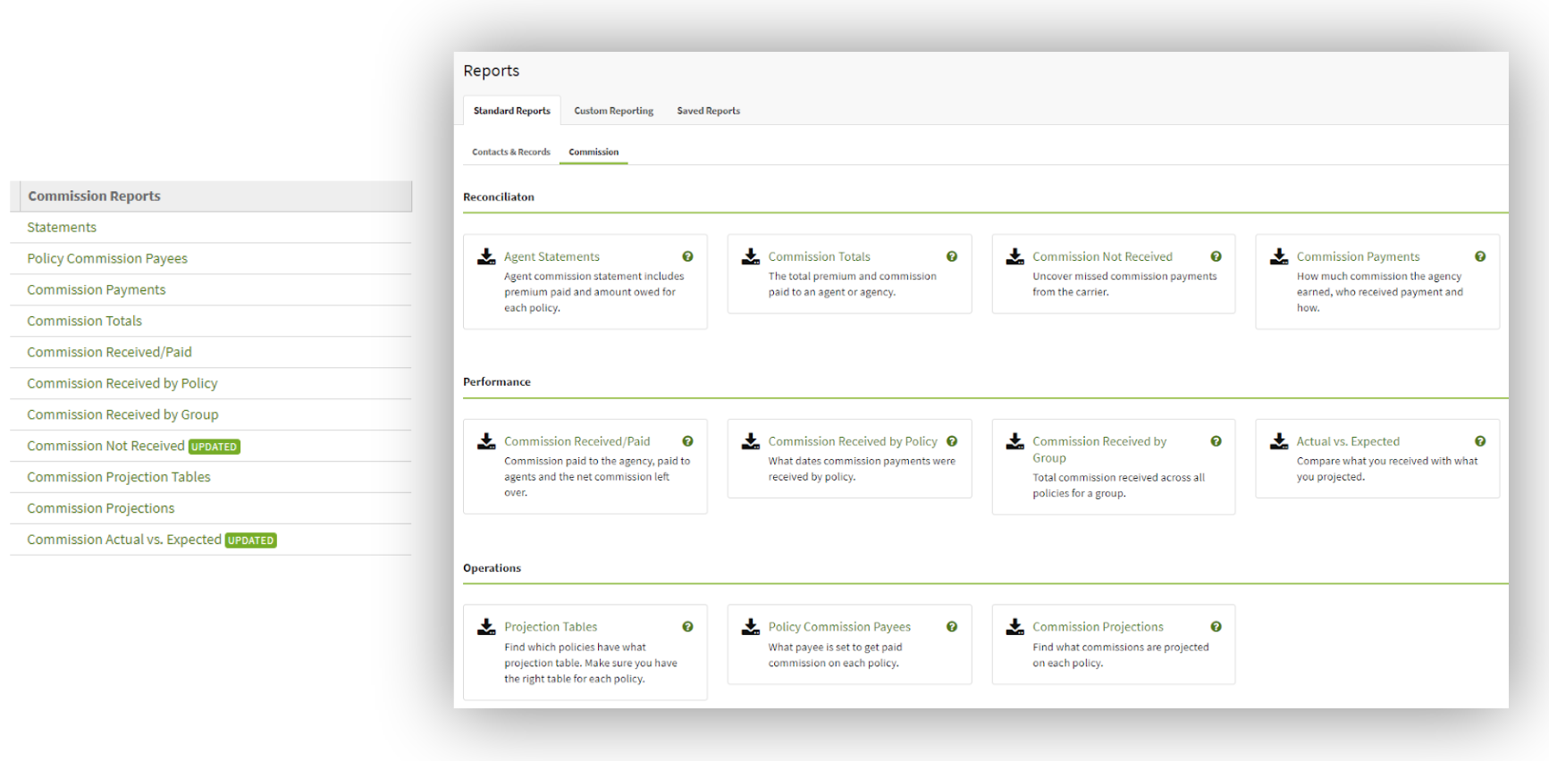 Screenshot showing the before and after of the Reports page