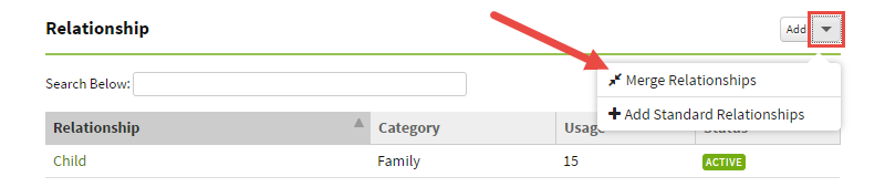 Screenshot showing how to merge relationship field options