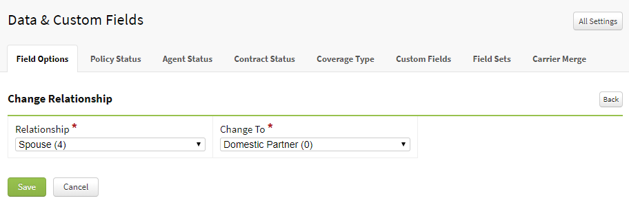 Screenshot showing the relationship to change to