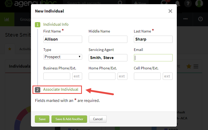 Screenshot showing the option to associate the Individual during setup