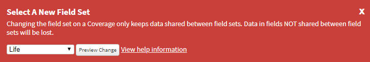 Screenshot showing how to change a Coverage's fieldset