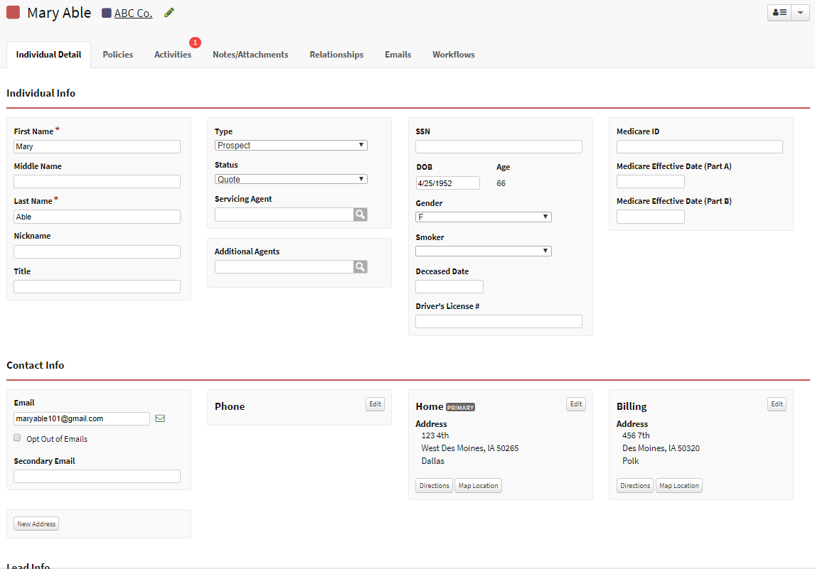 Screenshot showing the Individual Detail tab before the update