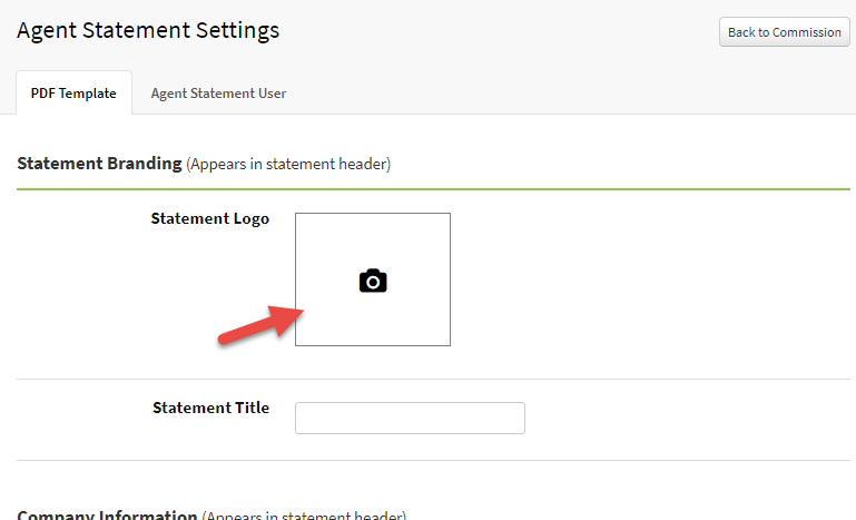 Screenshot showing how to upload a logo for agent statements