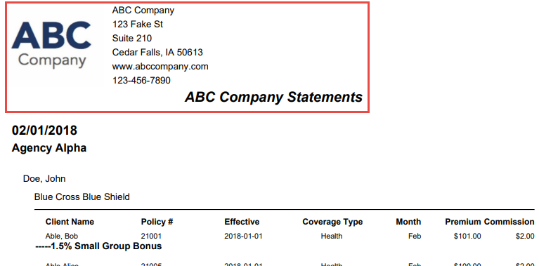 Screenshot showing an example of an agent statement header