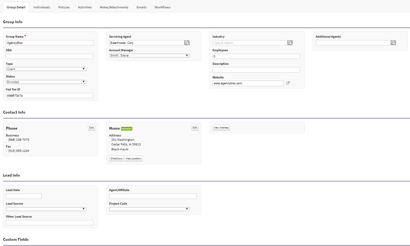 Screenshot showing the Group Detail tab before the update