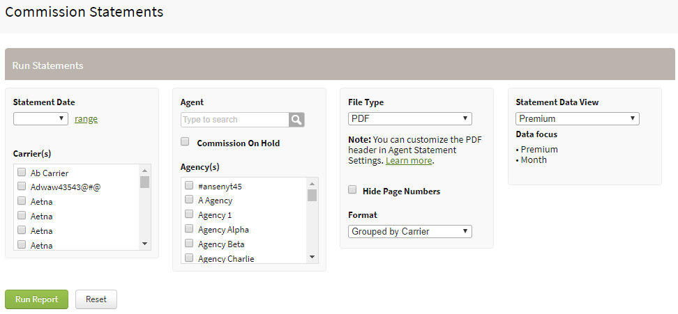 Screenshot showing agent statements
