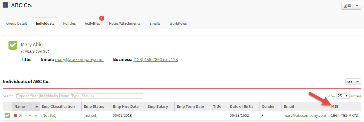 Screenshot showing the MBI column on a Group's Individuals tab