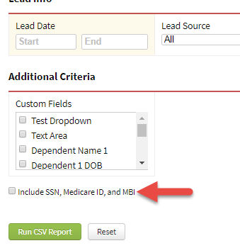 Screenshot showing the option to include MBI in the Individuals report