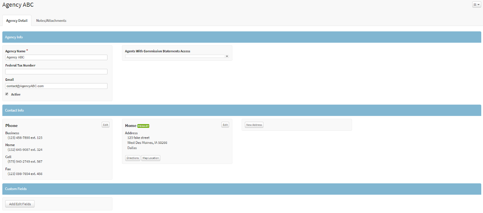 Screenshot showing the Agency Detail tab before the update