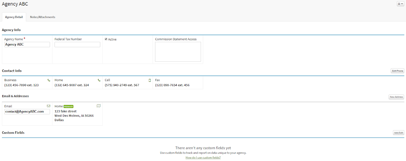 Screenshot showing the Agency Detail tab after the update