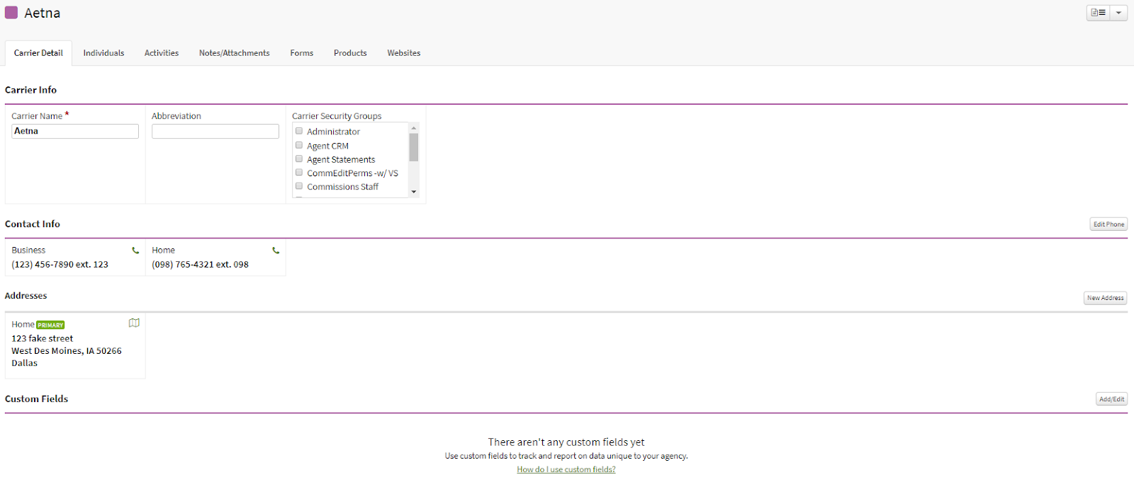 Screenshot showing the Carrier Detail tab after the update