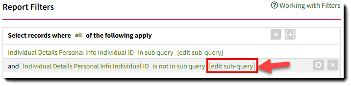 Screenshot showing how to add a subquery filter