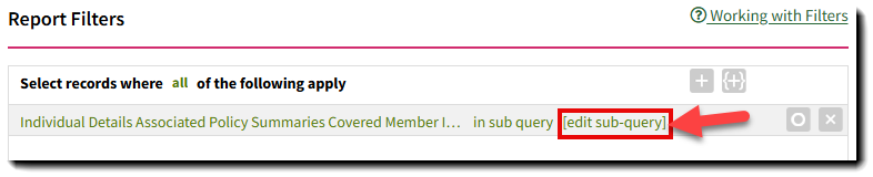 Screenshot showing how to add a subquery filter