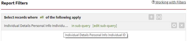 Screenshot showing how to add a subquery filter