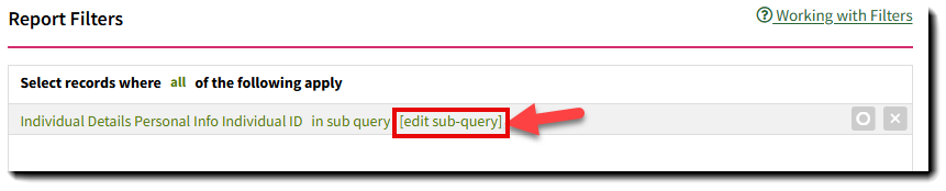 Screenshot showing how to add a subquery filter