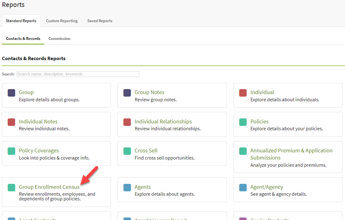 Screenshot showing the group enrollment census report