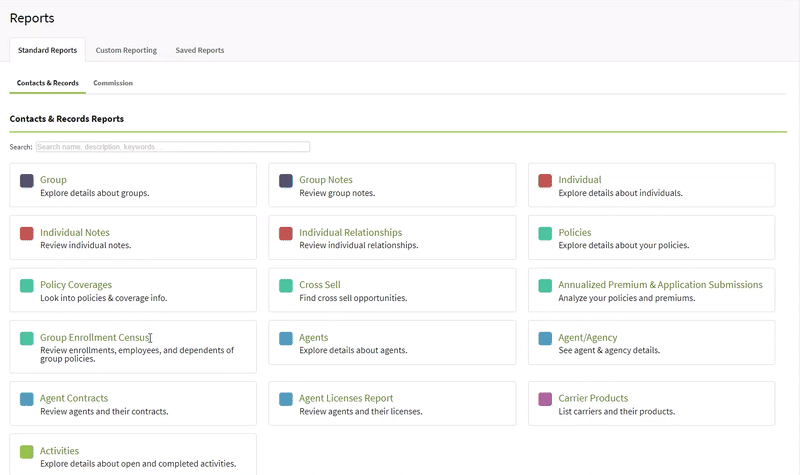 Animated image showing how to access the Group Enrollment Census standard report