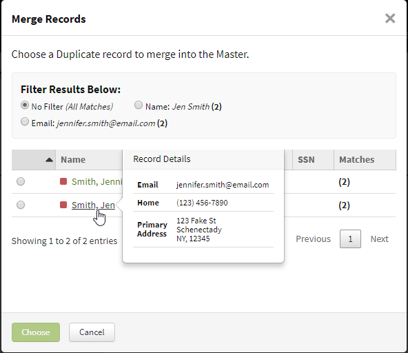 Screenshot showing how to review similar records
