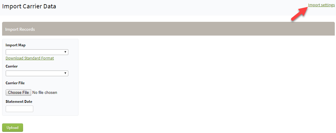 Screenshot showing the Import Carrier Data tab after being updated