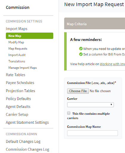 Screenshot showing commission settings