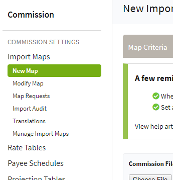 Screenshot showing the Commission Settings menu before the update