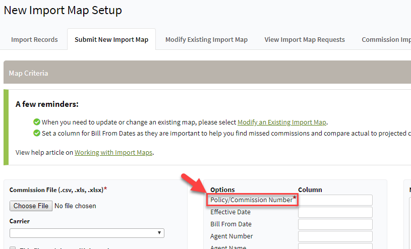 Screenshot showing the New Import Map Setup page