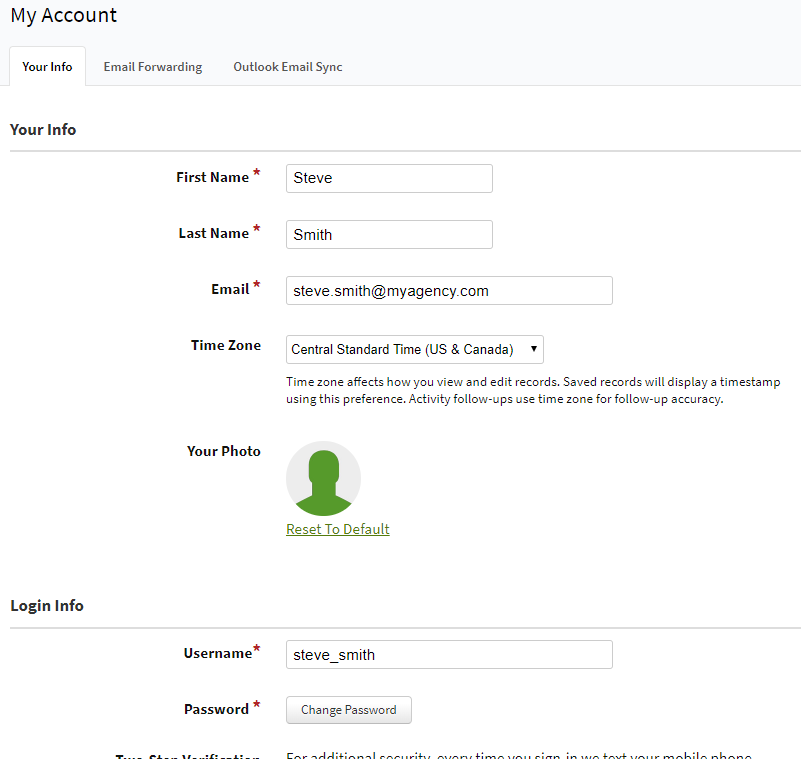 Screenshot showing your account info