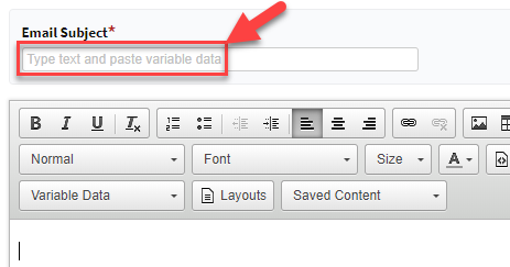 Screenshot showing the option to include variable data in an email's subject line