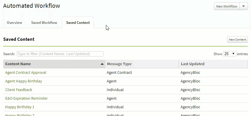 Animated image showing saved content for Agent Contract and Agent License Automated Workflows
