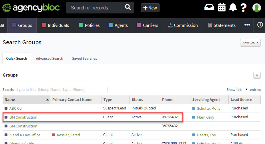 Screenshot showing the group record you want to keep