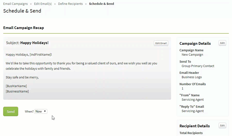 Animated image showing how to schedule an email campaign