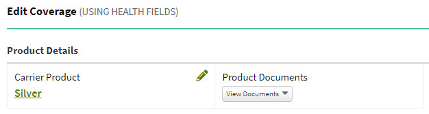 Screenshot showing a Coverage's associated carrier product