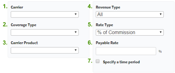 Screenshot detailing the rate table settings