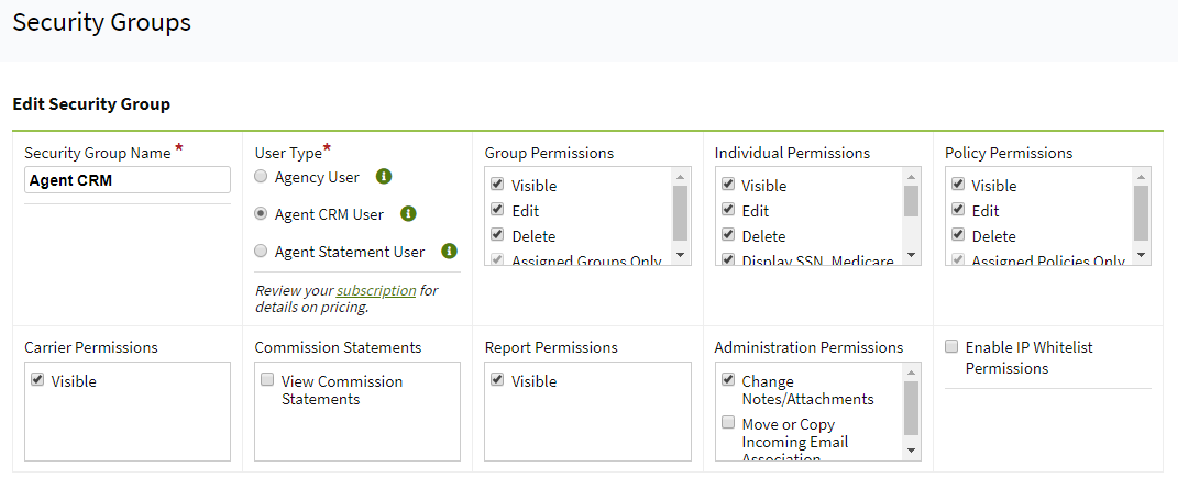 Screenshot showing the Security Groups page before being updated