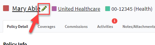 Screenshot showing a pencil icon to edit a policy's association