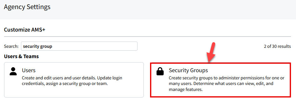 Screenshot showing where to find the Security Group settings